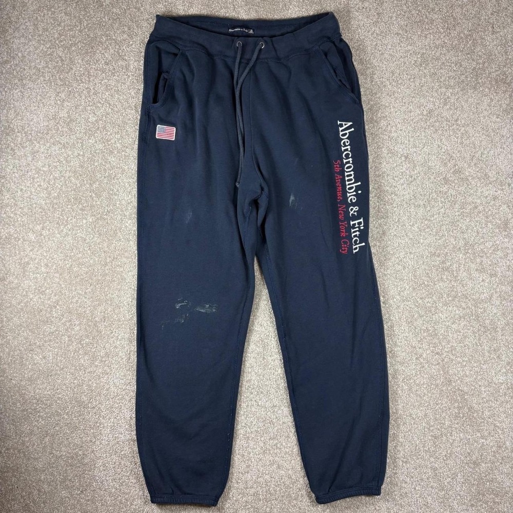 Abercrombie & Fitch Navy Blue 5th Avenue NYC Sweatpants XL American Flag Joggers